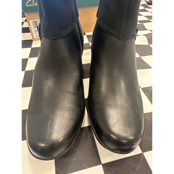 Clarks Women's Ingalls Nile Boot Size 8 N Block Heel Black Leather Suede Bootie - Picture 5 of 7